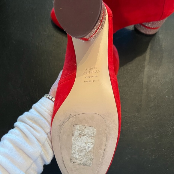 Stuart Weitzman size 6.5 suede sock booties with crystal embedded block heel - Picture 8 of 9